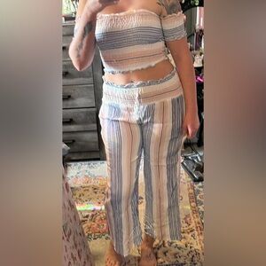 Striped Off-Shoulder matching 2 piece set